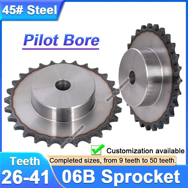 1pc 06B Industrial Drive Sprockets Wheel 45# Steel Chain Gears 26 27 28 29 30 31 32 33 34 35 36 37 38 39 40 41 Teeth Pilot Bore
