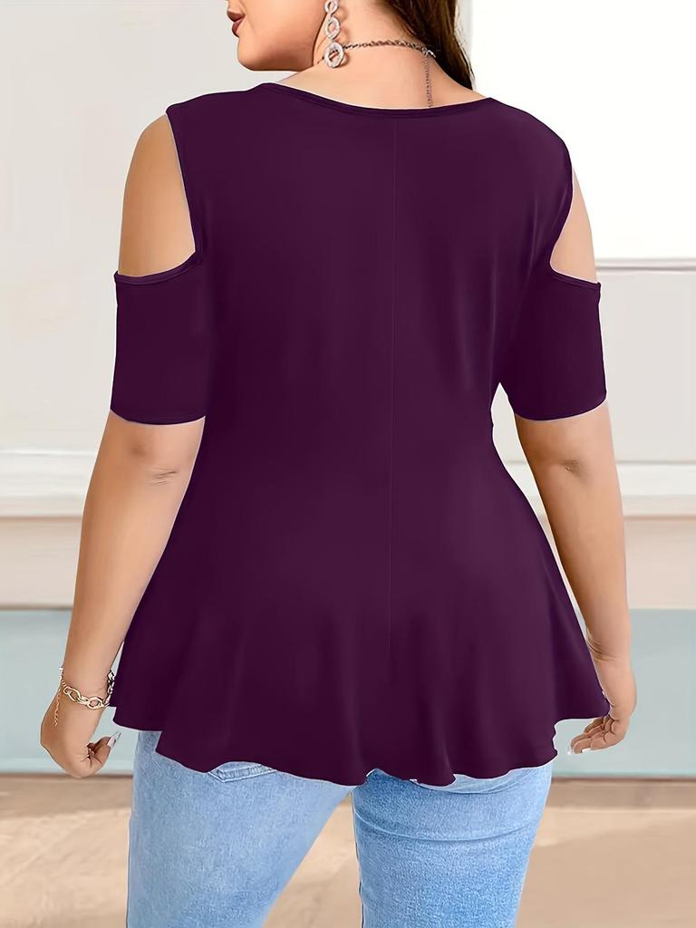 V-Neck Off-Shoulder Strap Short-Sleeve Plain Women's T-Shirt Top