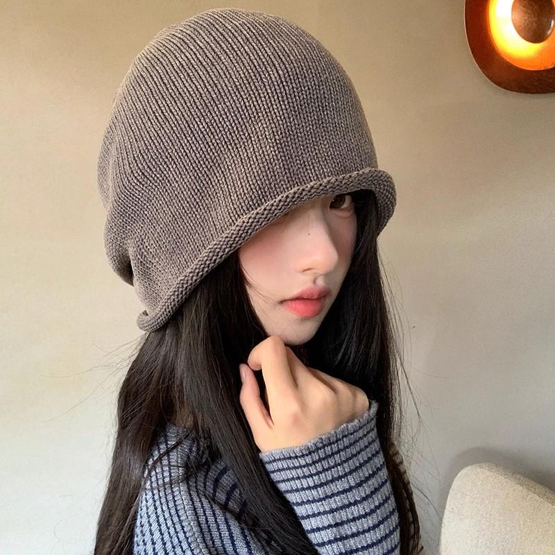 Korean Style Women's Slouchy Beanie - Autumn Winter Fashion, Versatile Roll-up, Warm for Postpartum and Cold Weather