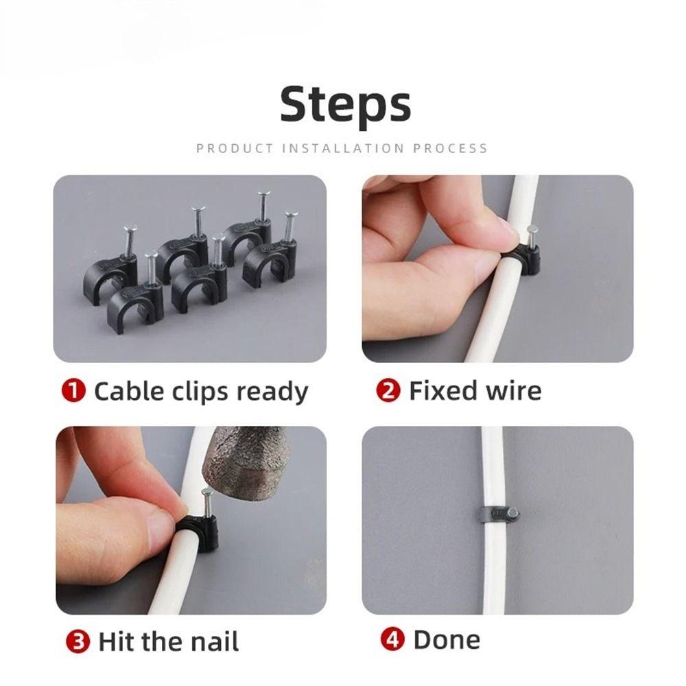 100Pcs/Set Plastic Metal Nail In Cable Clips Black Coaxial Cable Clamp  for Home Office Workshop