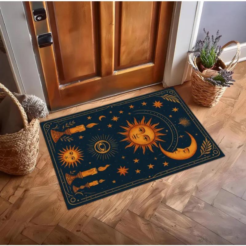 Sun and Moon Carpet Gothic Mystical Mats with Stars and Candles Witch's Rug Cosmic Astrology Inspired Having Aesthetic Appeal