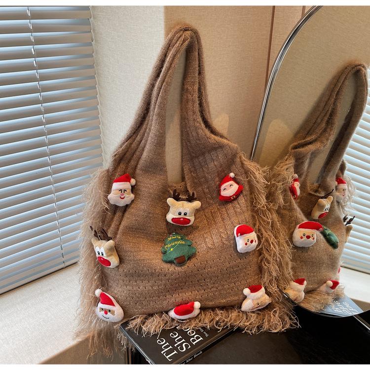 

Wool Knitted Retro Cartoon Shoulder Bag - Large Capacity Autumn/Winter Fashion for Women & Girls коричневый