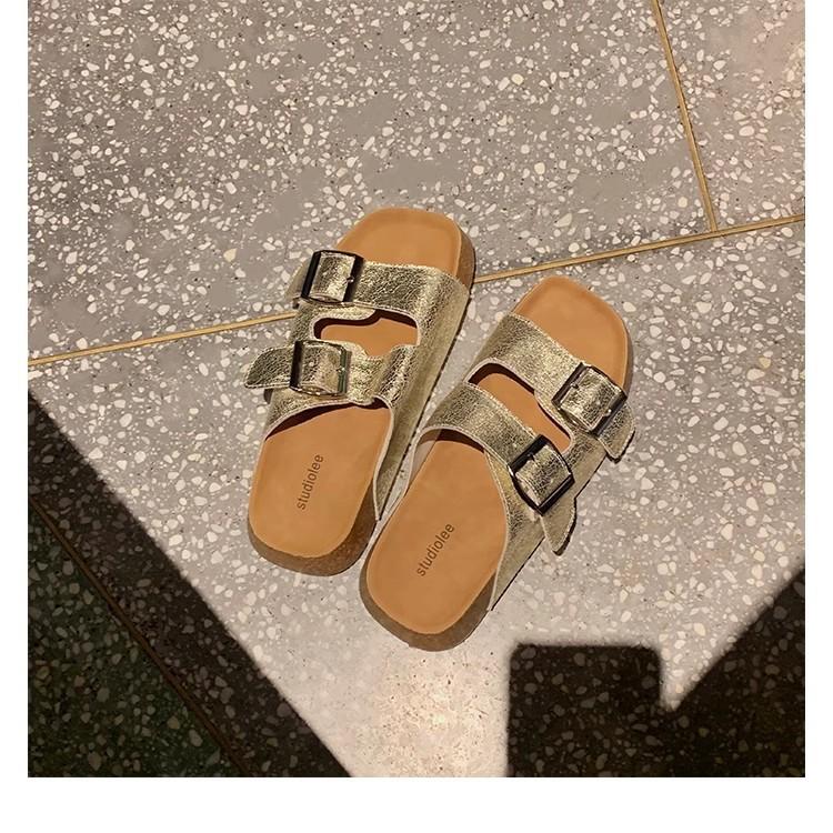 Grape mother of the same style, thick-bottomed Boken slippers for women, double-breasted, thin, non-slip, lazy, one-word drag, female leather.