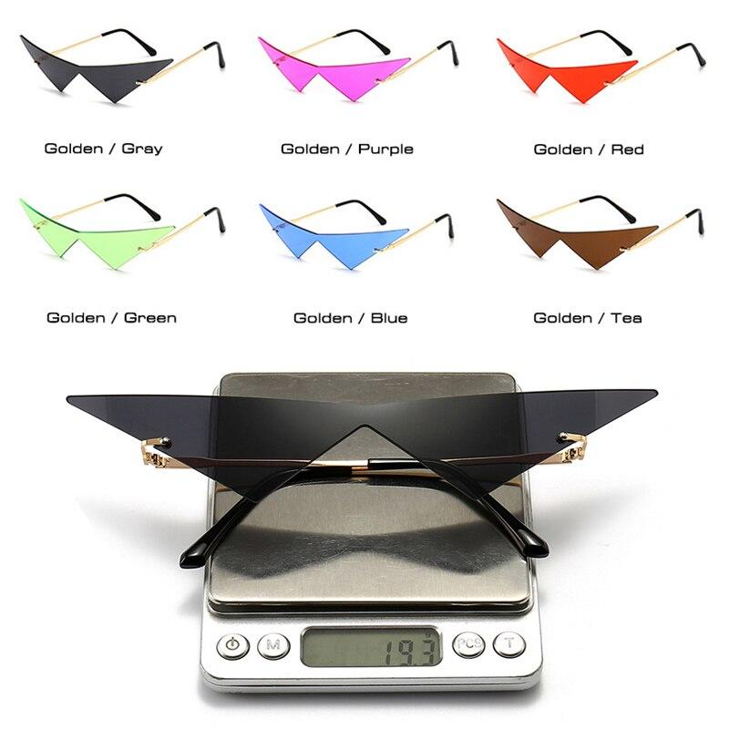 Oversized Shauna Cat Triangle Women Eye Sunglasses Ins Poplar Rimless Onepiece Clear Ocean Lens Tinted Sun Glasses Uv400