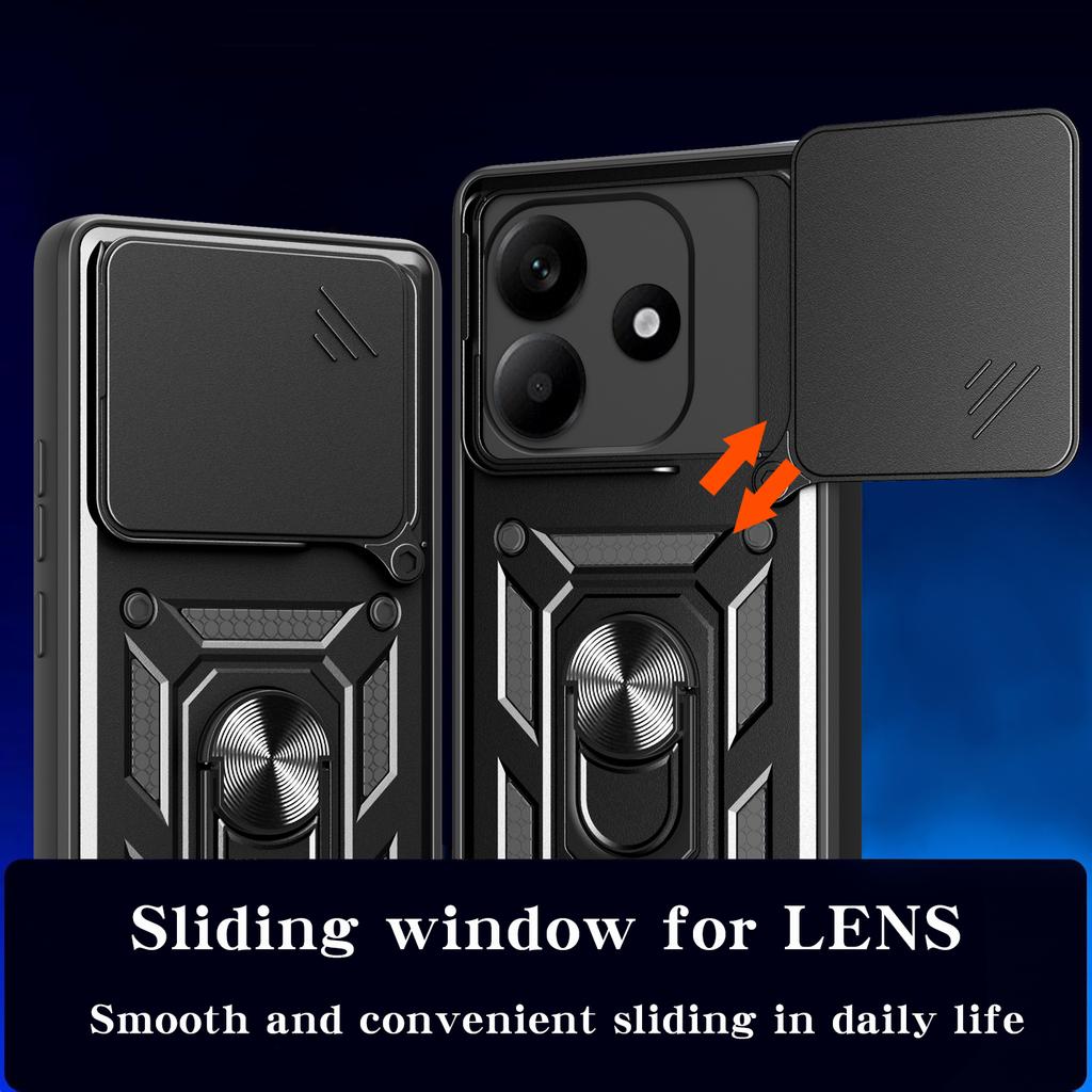 For Xiaomi Redmi Note 14 5G Case with Slide Camera Lid PC+TPU Kickstand Phone Cover