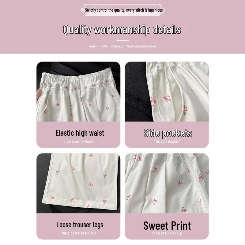 White Floral High-Waisted Yamamoto Summer 2025 Bowknot Wide-Leg Casual Pants