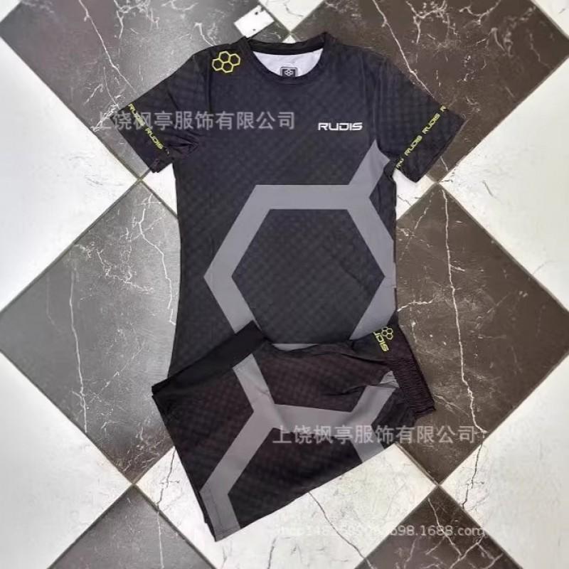 Mens Short Sleeve Boxing Training Set - Cotton Blend Athletic T-Shirt Shorts Martial Arts Practice
