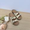 2025 Women's Plus Size Casual Beach Cork Slippers with Double Buckle