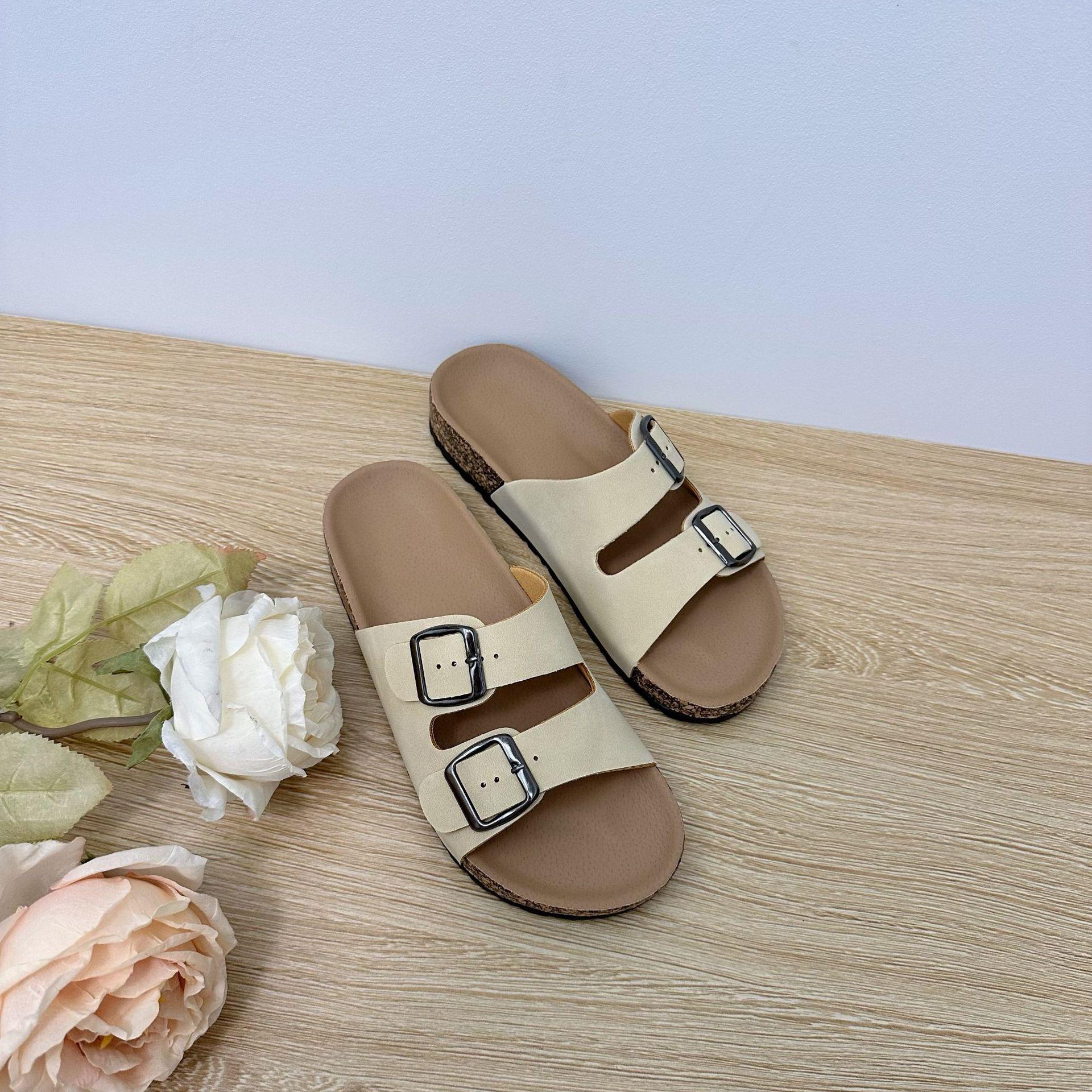 

Женские повседневные пляжные пробковые шлепанцы больших размеров 2025 года с двойной пряжкой 38