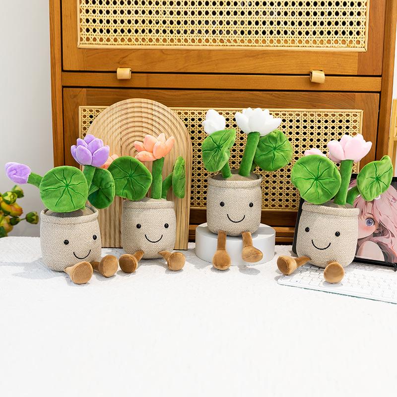 Simulation Creative Lotus Potted Plush Toy Fun Plant Lotus Ornament Living Room Decoration Doll Machine Doll