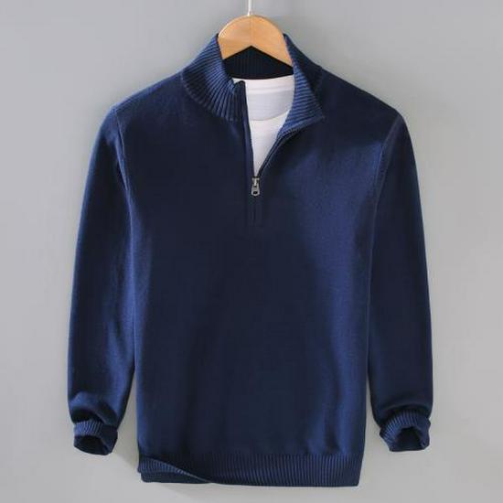 Męski Sweter Dzianinowy z Wysokiej Półki z Półgolfem i Zamkiem Błyskawicznym - Jesienno-Zimowy Casualowy Modny Top z Długim Rękawem