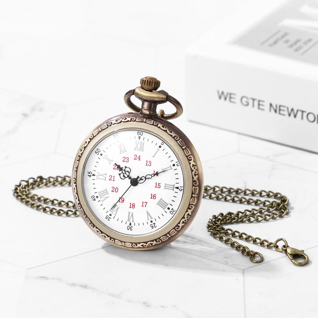 Roman Analog Antique Pocket Retro Bronze Pendant Watch with Keychain and Chain Necklace Perfect Gift for and Christmas Men's Watch - Birthdays,