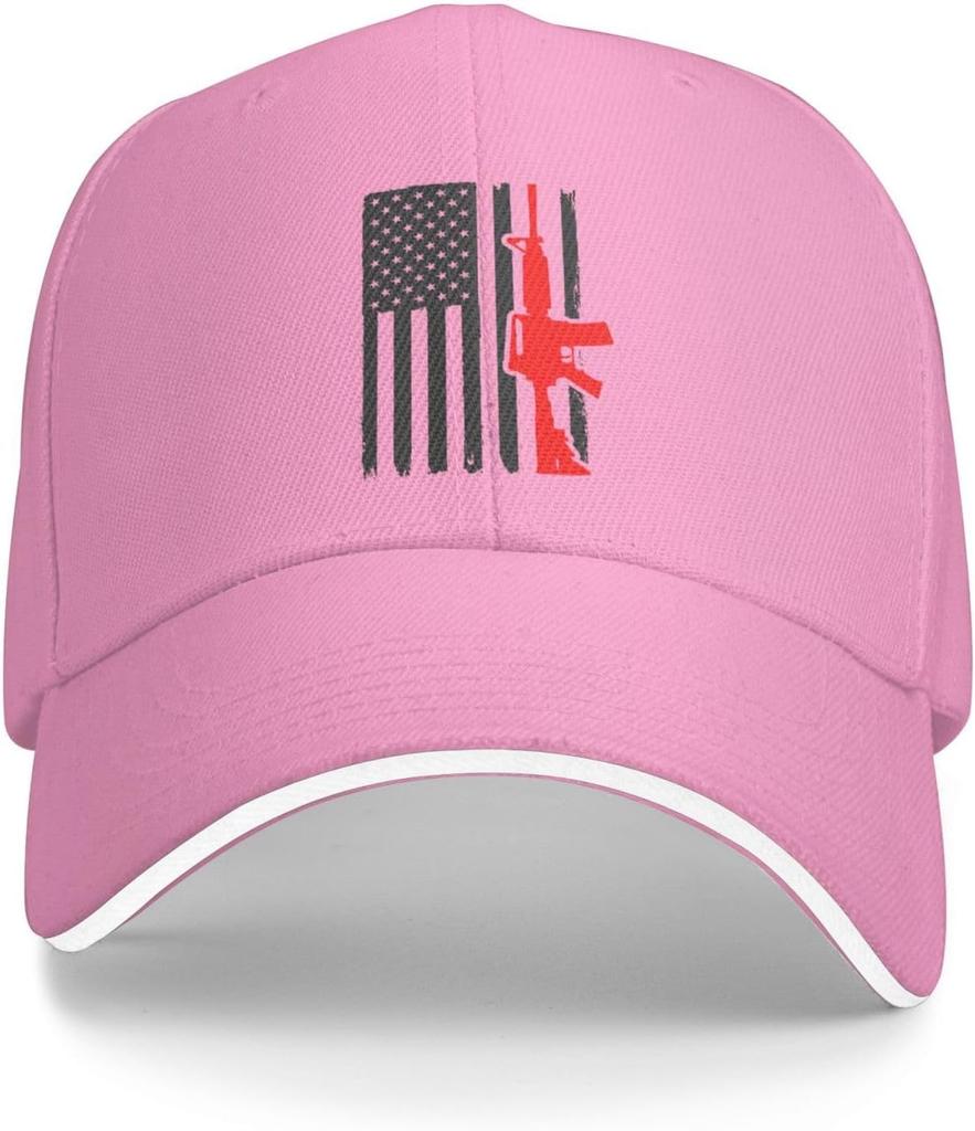 Red Rifle American Flag Print Baseball Cap Polyester Adjustable Outdoor Sports Cap for Men Women