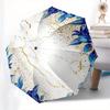 Marble Floral Automatic Folding Umbrella  Simple 8 Rib Design, Bright Cartoon Pattern, Durable Iron Frame, Suitable For Travel, Outdoor, Bea