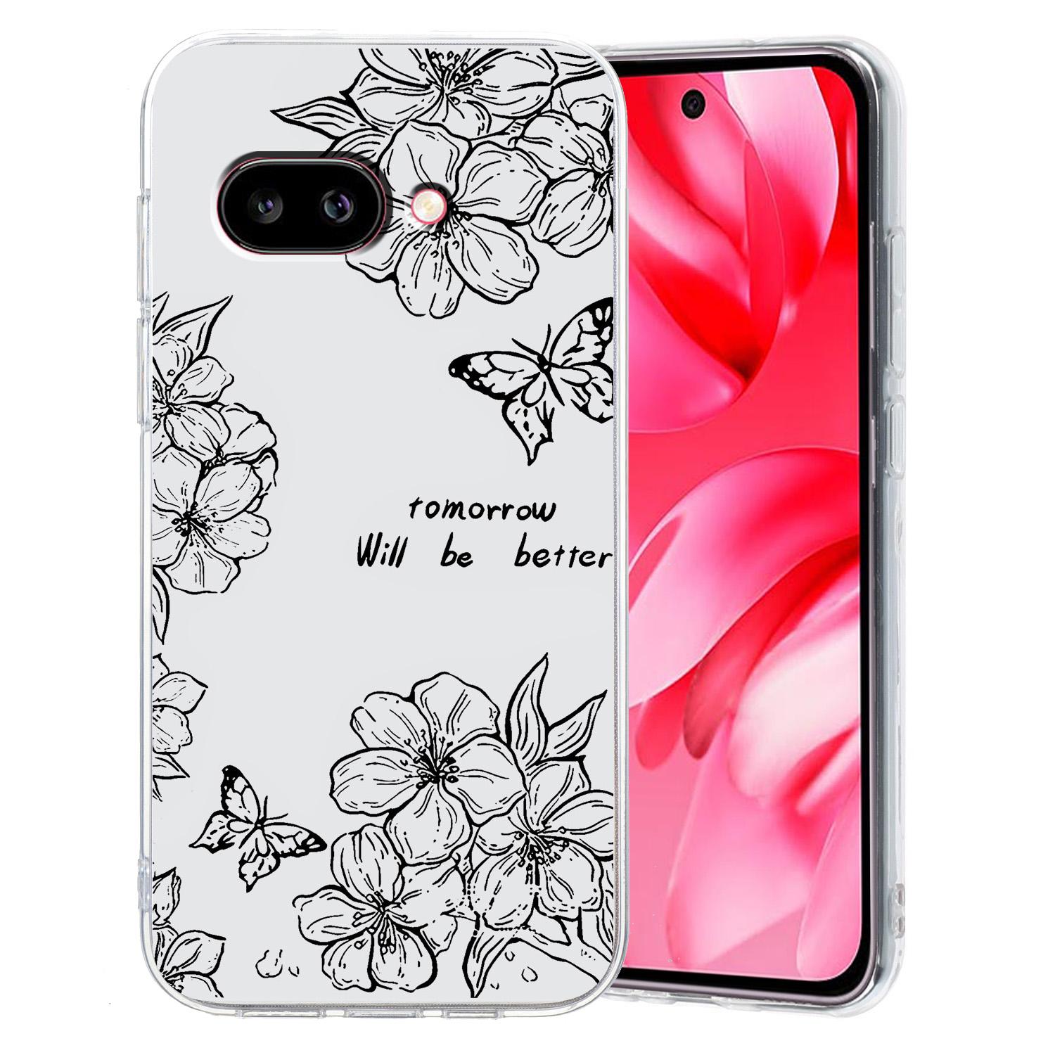 

For Google Pixel 9a Case Pattern Printing Shockproof Soft TPU Phone Cover Butterfly Flower
