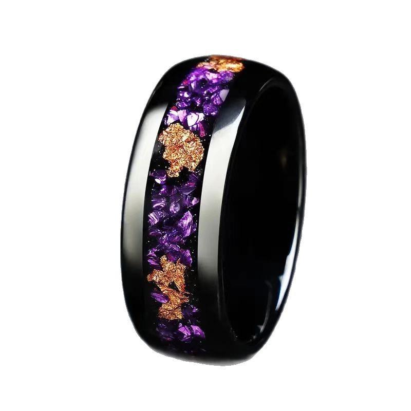 Violett & Gold Folie Meteorit Edelstahl Herrenring