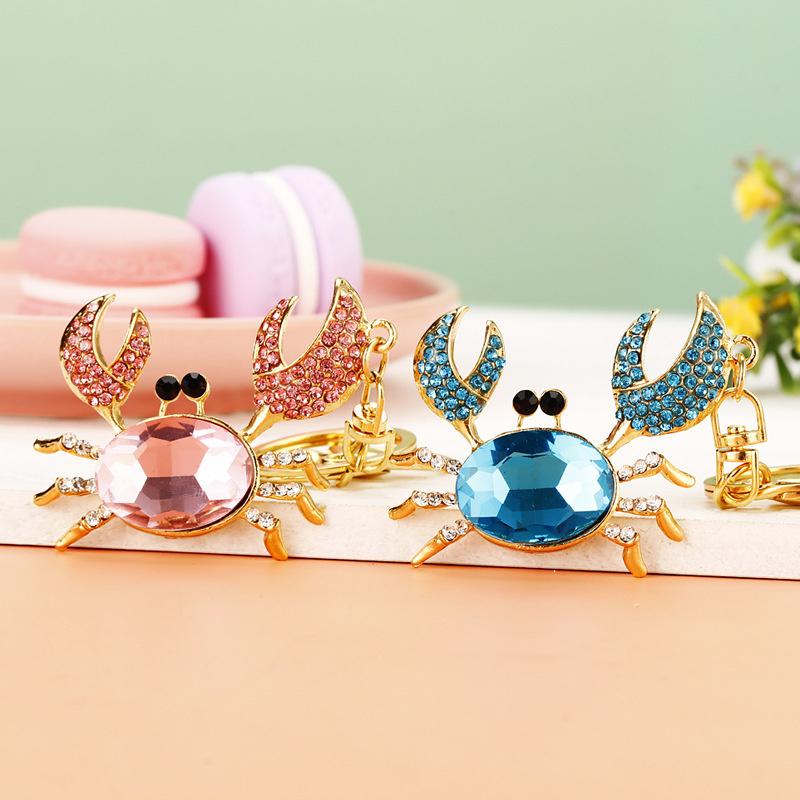Cute Crab Charms Keychain for Women Men Gifts Jewelry Rhinestone Bag Decor Cartoon Animal Key Chain