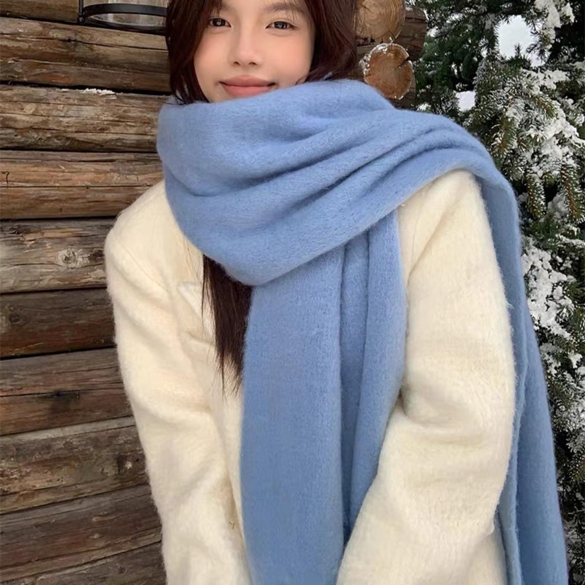 

Женский зимний плюшевый длинный шарф с кисточками - Мягкий, теплый, толстый, теплый и ветронепродуваемый шарф, многофункциональный шарф для повседневных прогулок 230*40 синий