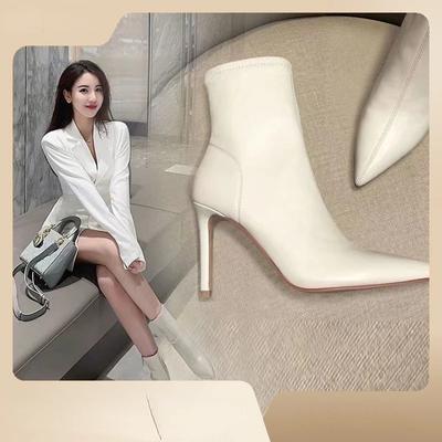 Women Ankle Boot Pointed Toe High-heel Boot Stiletto Heels Leather Fashion Side Zipper Elegant Short Boot Women Shoes