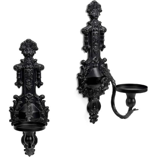 GAKA Wall Sconce Candle Holder Set of 2 Gothic Metal Candle Sconce Black Candle Holders Vintage Wall Mount Candle Holders Decorative,Black