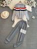 Jaro Podzim Ženy Pletený svetr Pruhované tepláky Módní Kreslený Psí výšivka Pulovr Topy a délka ke kotníkům Dvoudílná sada kalhot