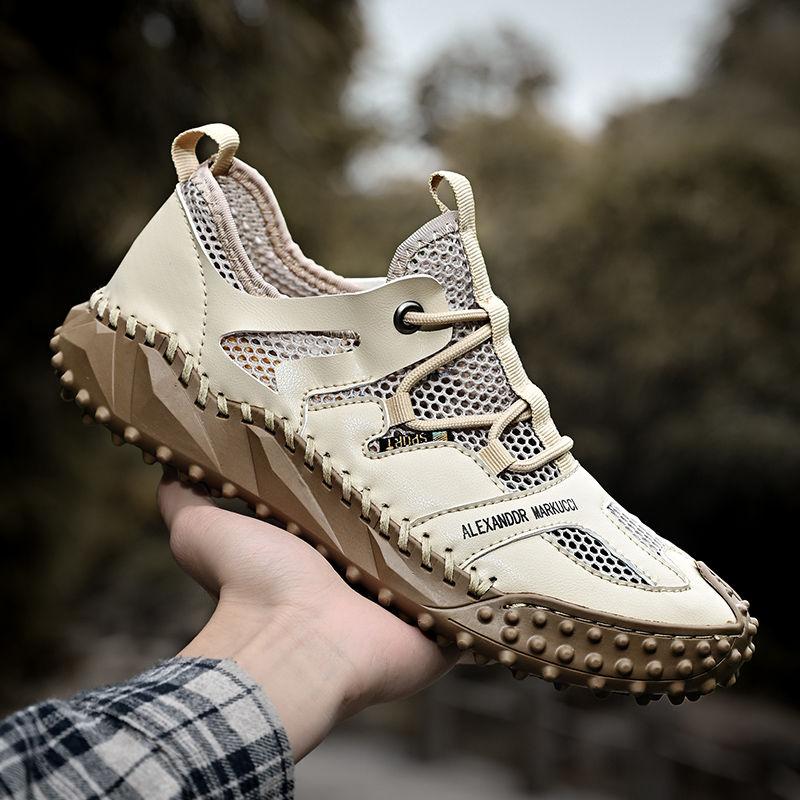 Herrenschuhe, modische Loafer aus echtem Leder, atmungsaktiv, für den Sommer, Frühling, zum Schnüren, bequeme Freizeitschuhe für den Außenbereich, Herren-Sneakers