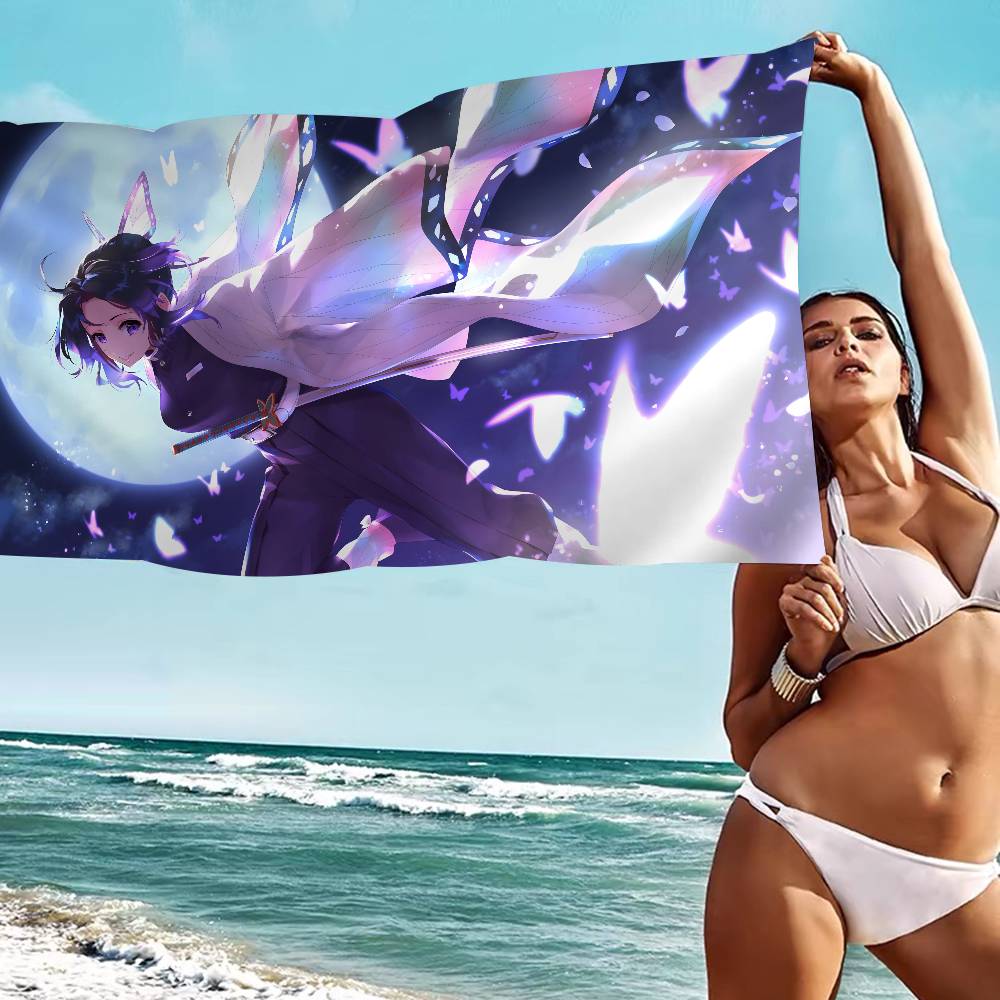 Anime Demon Slayer Kochou Shinobu Microfiber Beach Towel Absorbent Quick Dry Soft Yoga Swimming Resort Mountain Climbing Towel