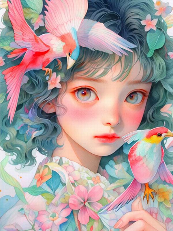 Κινούμενα Σχέδια Κορίτσι Ζωγραφική με Διαμάντια Νέες Αφίξεις DIY Πλήρης Τετράγωνη Στρογγυλή Τρυπάνι Στρας Κέντημα Λουλούδια και Πουλιά Μωσαϊκό Κιτ Σταυροβελονιάς Διακόσμηση Τοίχου