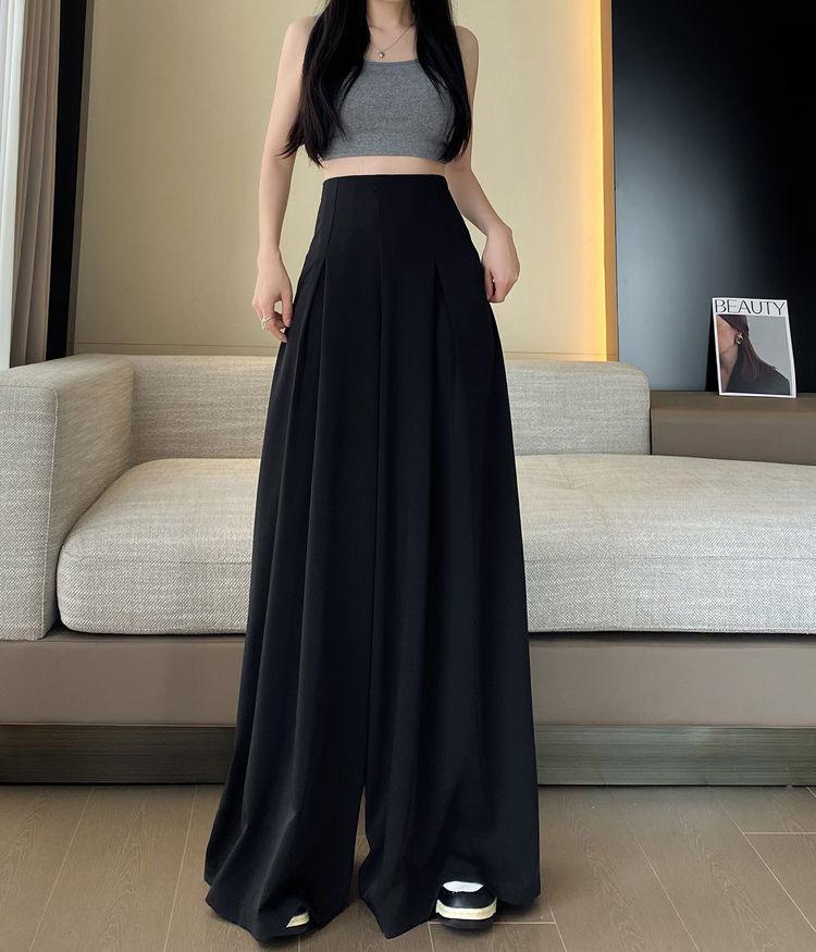 Women's High-Waist Wide-Leg Black Pants: Versatile, Loose Drape, Perfect for Spring and Autumn