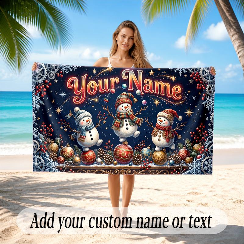 Winter Theme Quick Dry Beach Towel Custom Name Text Print Large Sand Resistant Towel Beach Vacation