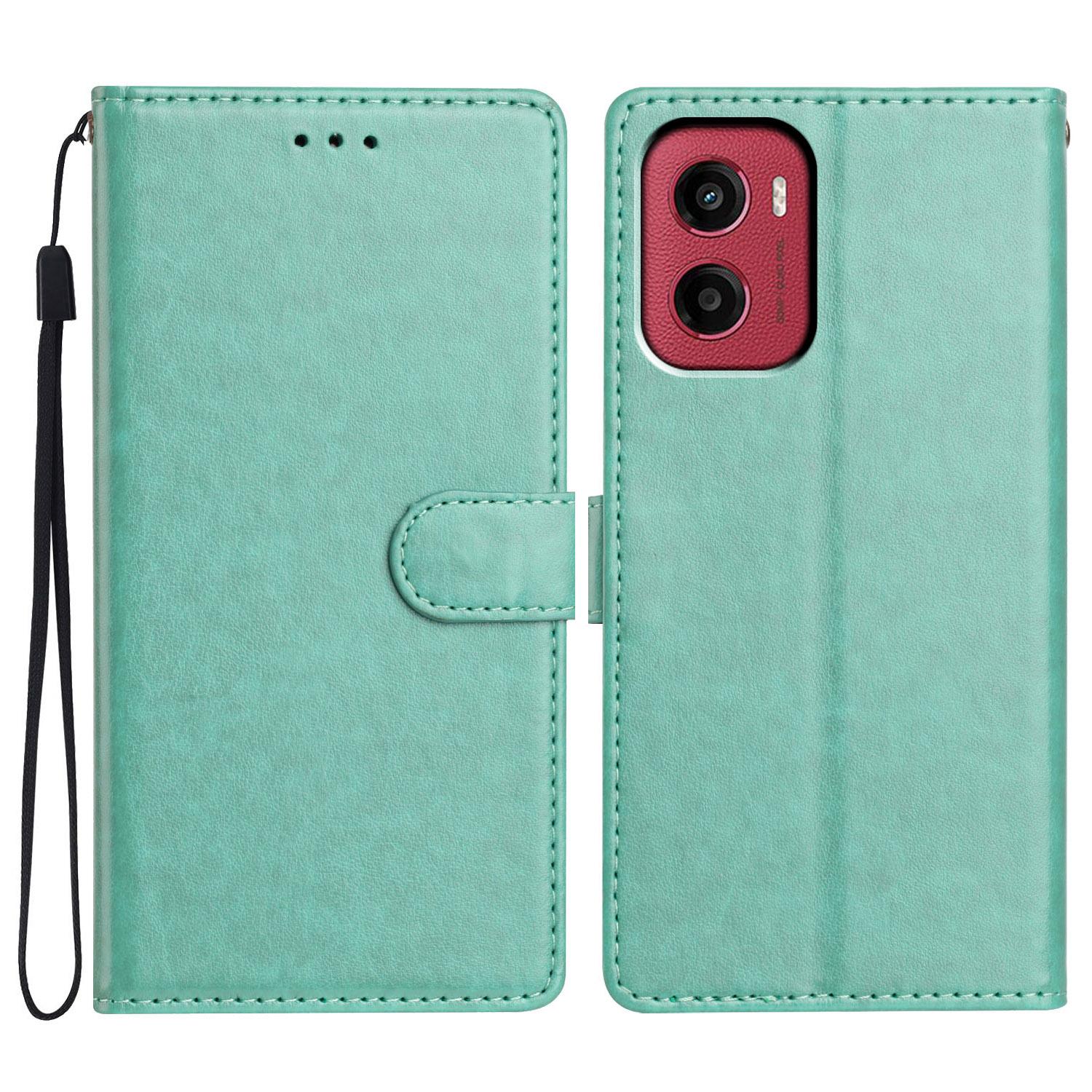 

For Motorola Moto G05 4G Leather Case Wallet Stand Phone Cover with Handy Strap Green