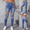 Dziewczęce modne podarte obcisłe spodnie casualowe w stylu skinny foot jeans