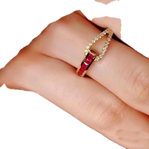 New European and American Diamond Ring Hand Decoration Light Luxury Niche Color Personality Fashionable Geometric Ring Jewelry