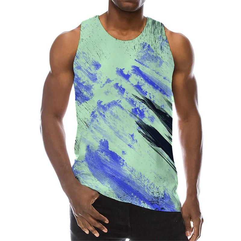 Multi Color 3D Print Tank Top For Men Summer Sports Gym Fitness Sleeveless Vest Tops Art Psychedelic Pigment Pattern T-shirt