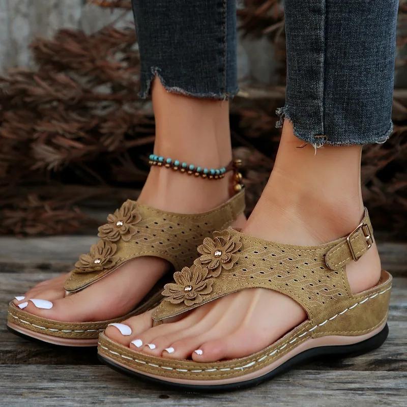 Shoes Female  Flip Flops Women's Sandals Plus Size Casual Sandals Women Appliques Round Toe Buckle Strap Wedges Shoes Women