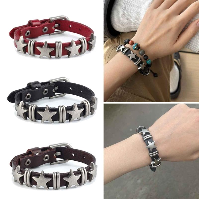 Vintage Stern Leder Uhrenarmband Armband für Damen Süß Cool Charm Mode Verstellbares Armband Halloween Schmuck Geschenk