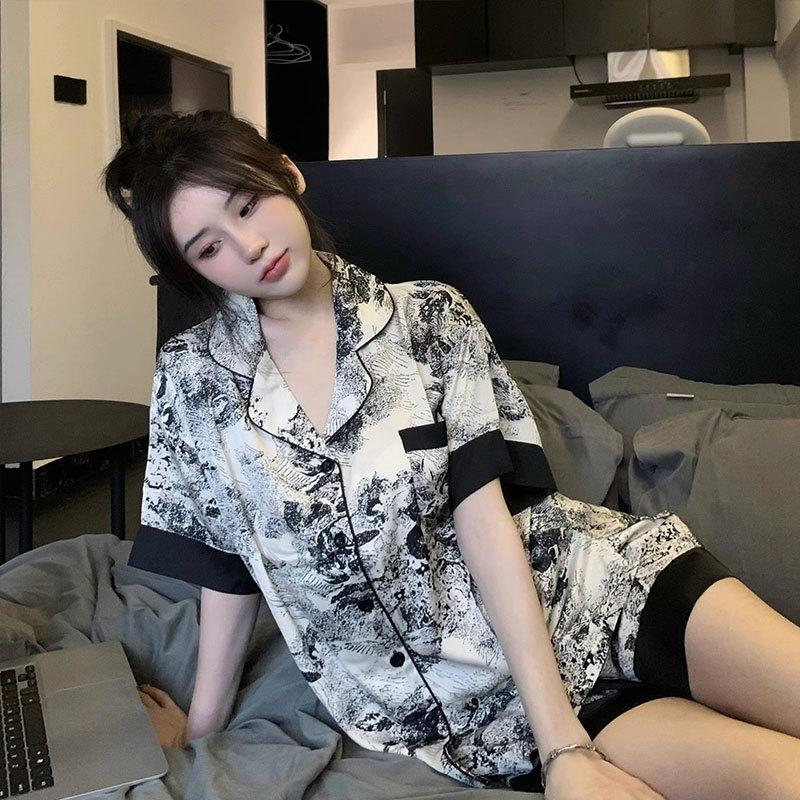 GMXIA High-quality Cotton-like Cute Cardigan Short-sleeved Student Pajamas for Women, Sweet Summer Style for Women's Home Wear