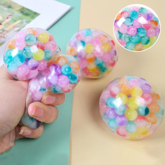 Regenbogen-Perlen-Stressball mit Glitzer Weiches TPR-Quetschspielzeug zur Angstlinderung Buntes Fidget-Spielzeug für Kinder und Erwachsene Lustiges Dekompressions-Gadget