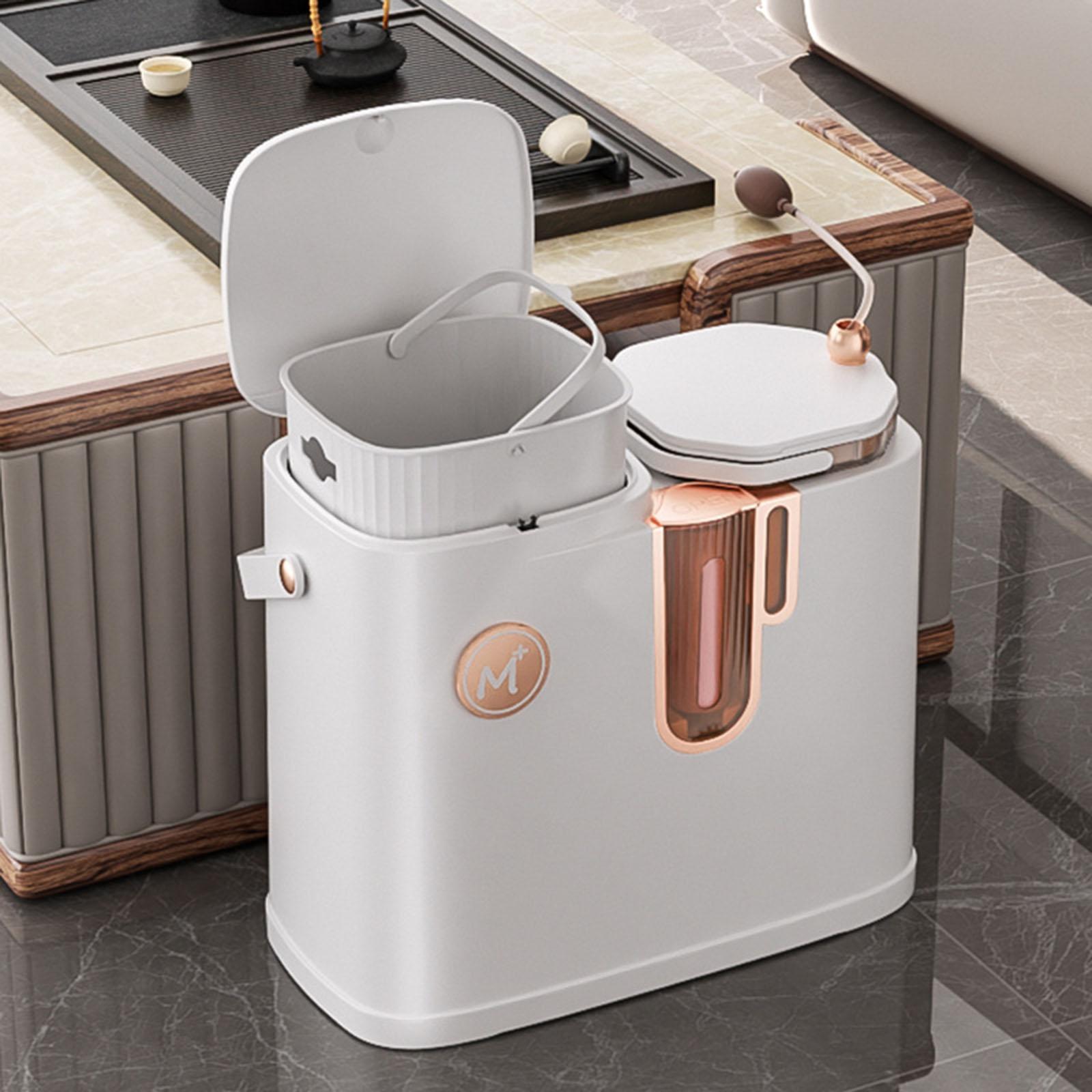 Wet and Dry Trash Can Recycling Bin Double Compartment Tea Dregs Bucket Dry and Wet Use Dustbin for Kitchen RV Bathroom
