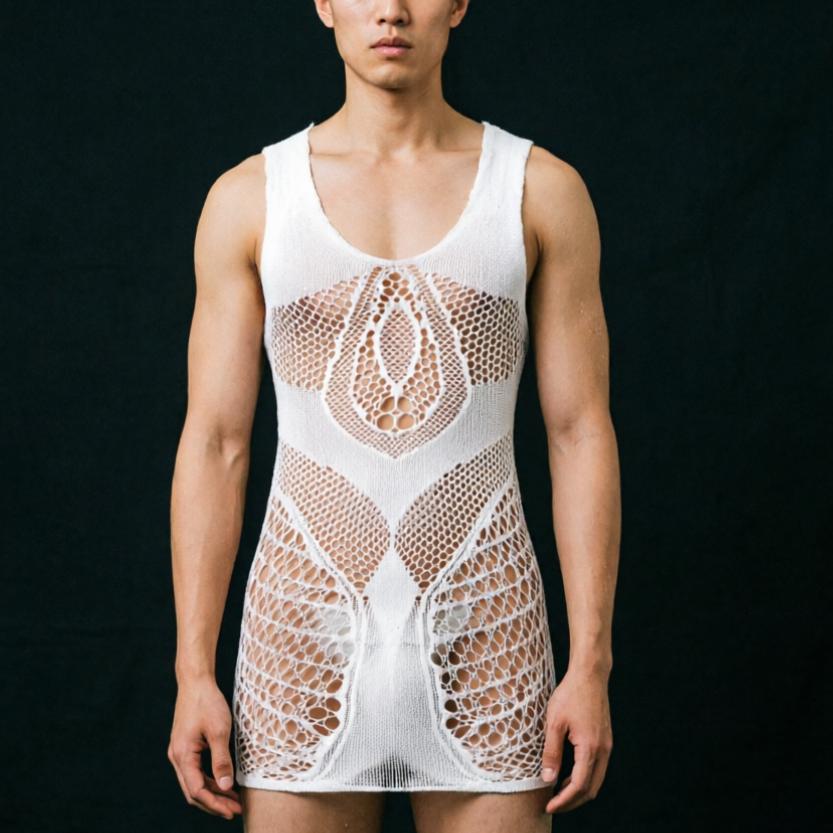 Young Pink Male Sexy Lingerie Men'S Hollow Out Fishnet Tops Black Blue Red White Color Man Sexy Underwear  Lencería Hombre