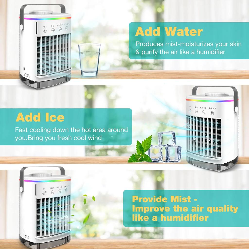 Portable Water Cooling Fan Small Air Humidifier Air Conditioner Water Mist Cooling 4 Speed Fan With Night Light For Home Office