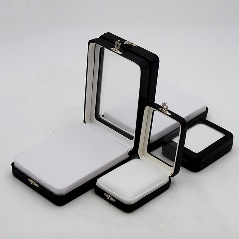 Black Pu Leatherette Bare Stone Box With Buckle Gem Rhinestone Jewelry Storage Naked Container Transparent Window Display