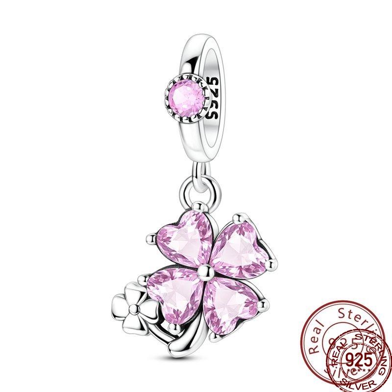 100% Copper Pink Gem Dolphin Charms Beads Horseshoe Cat Ballet Pendant Fit Original Bracelet Diy For Women Jewelry