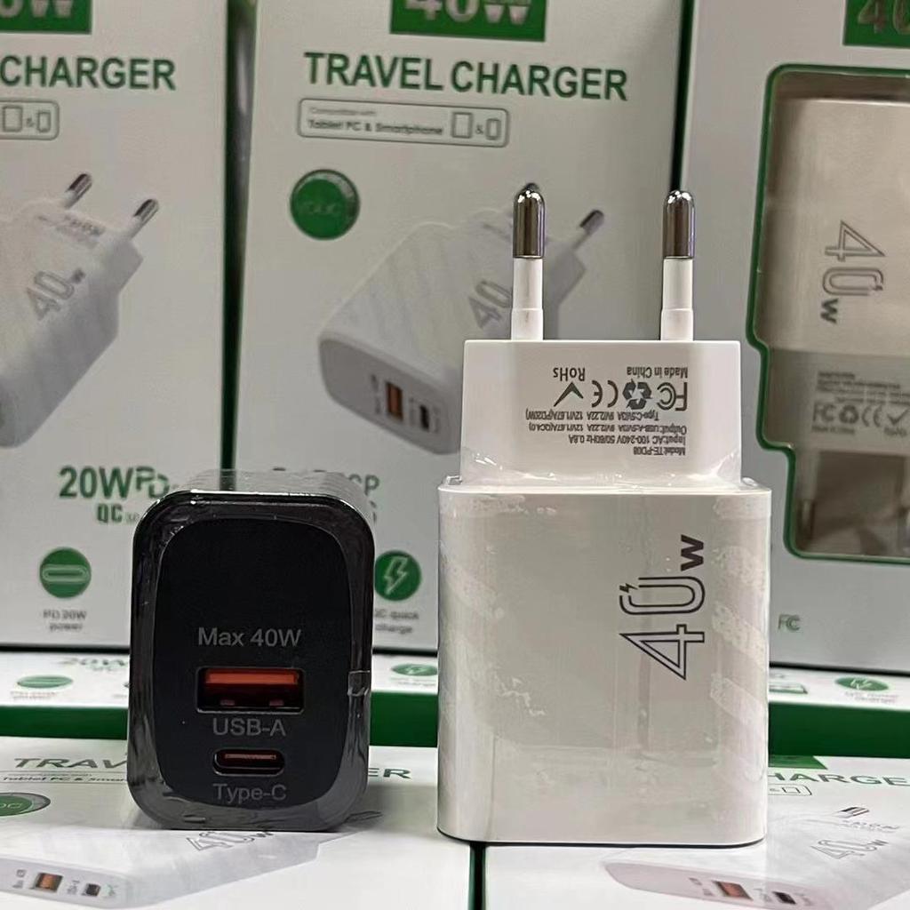 Dual-Port 20W QC+PD Fast Charger Adapter for Huawei, Apple, Samsung