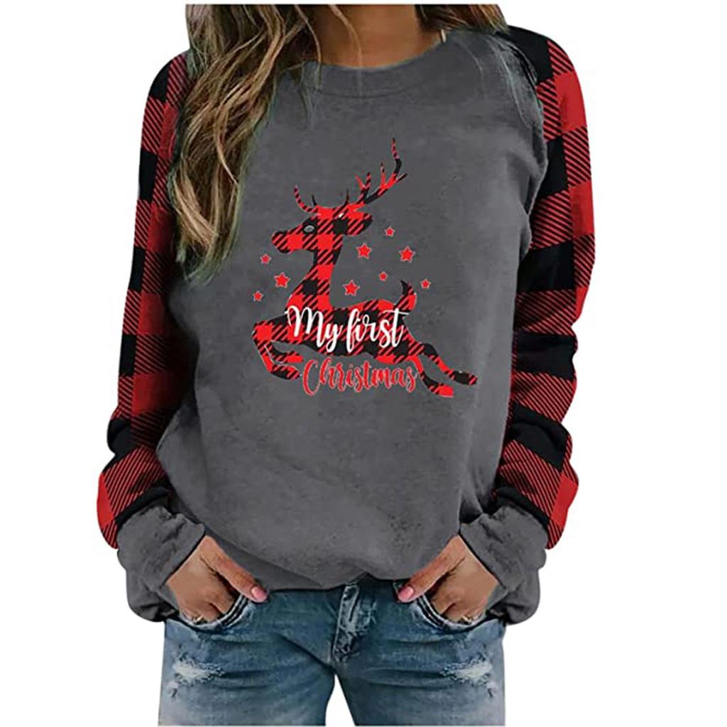 Winter Womens Casual Long Sleeve Tops Ladies Christmas Print Sweatshirt Top