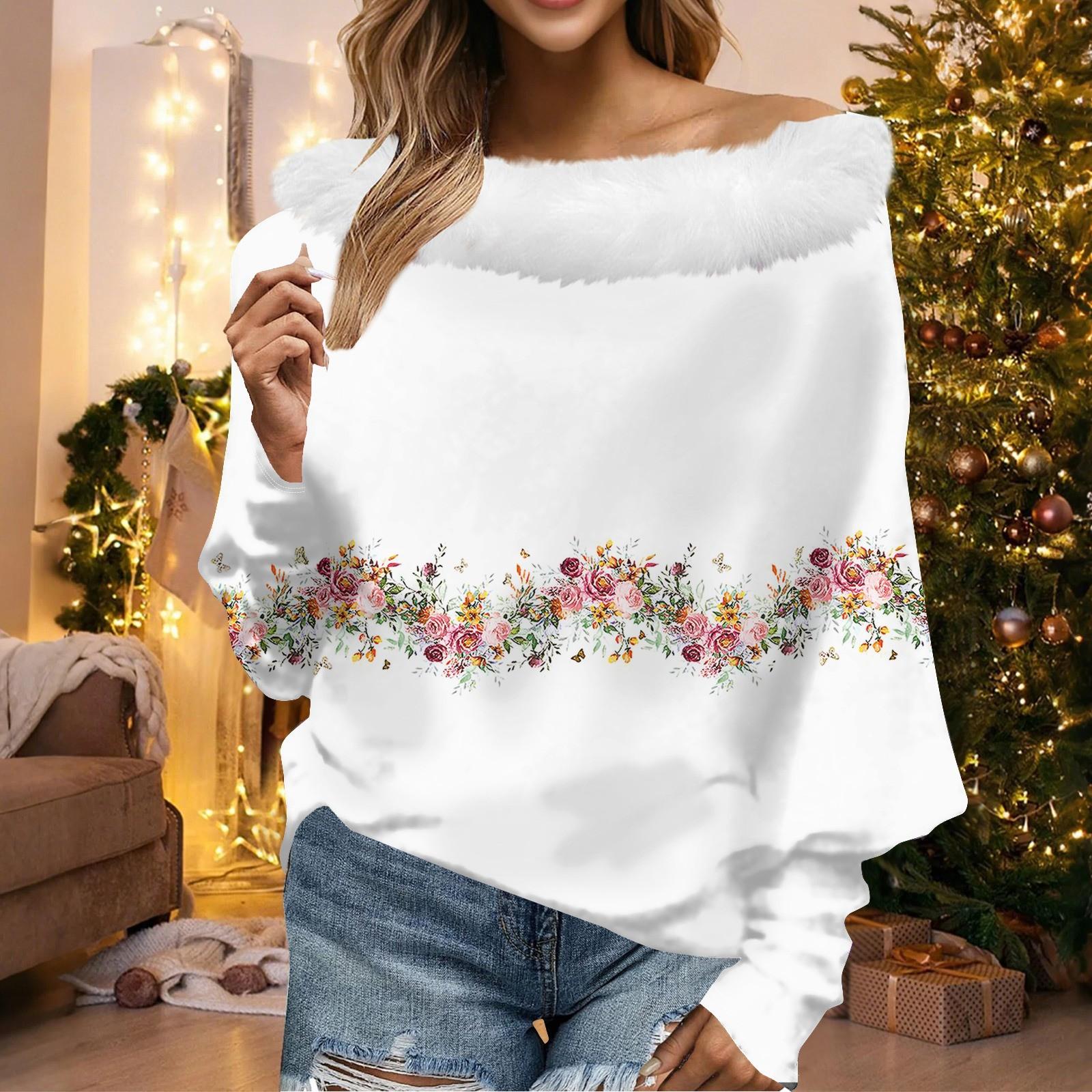 

Жіночий вільний повсякденний плюшевий топ із відкритими плечима в стилі печворк із квітковим принтом XL білий