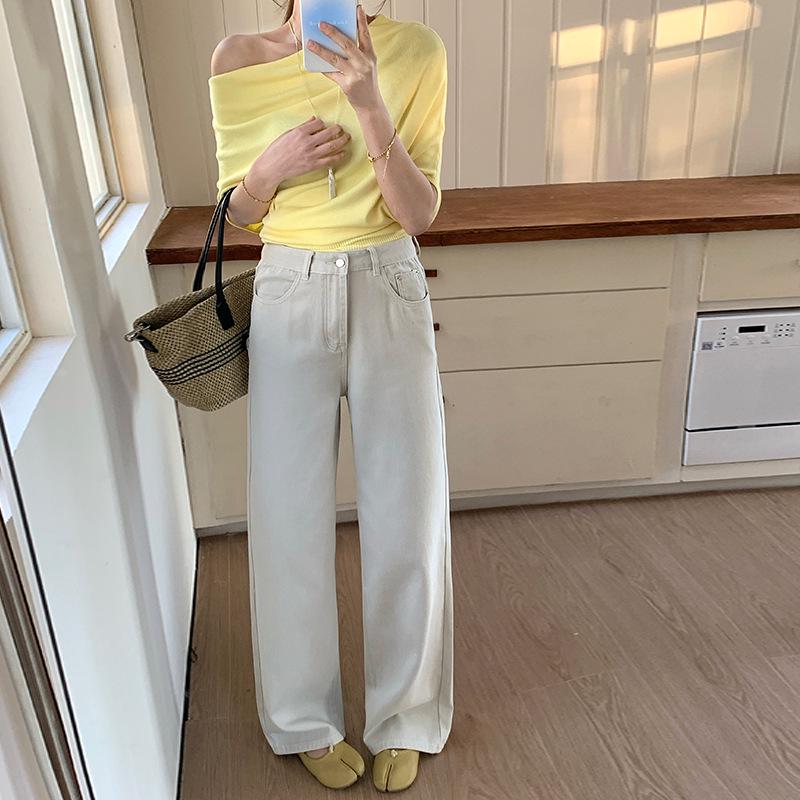 Lilac High-Waisted Wide-Leg Jeans for Women - Trendy Loose Straight-Leg Pants