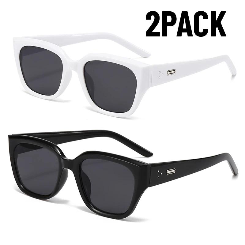 2Pack New Square Korean Fashion Simple Retro Premium Sunshade Mirrors Trendy Street Photography Sunglasses For Women Uv400