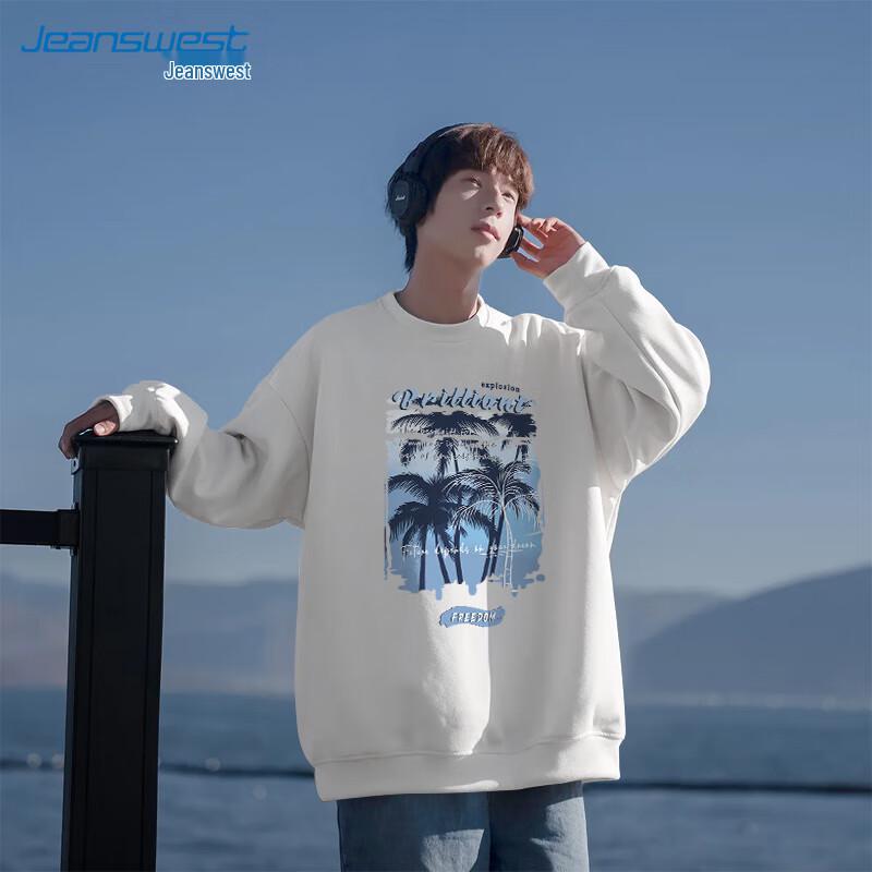 JEANSWEST Men's Round Neck Island Graffiti Pullover Sweatshirt