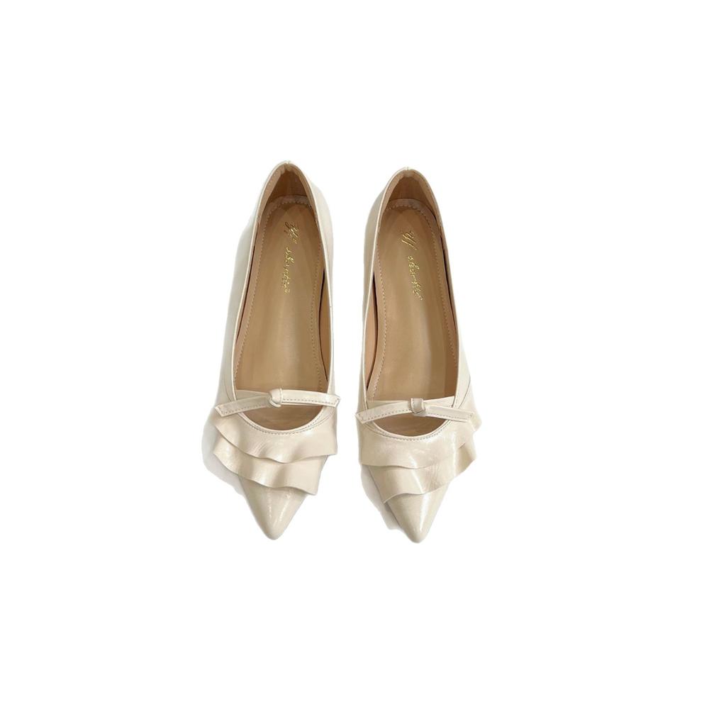 Damen Schuhe mit innerer Erhöhung Lotusblatt-Design spitze Ein-Pedal-Einzelschuhe 2025 Sommer neu Französisch mit Rock Abendschuhe